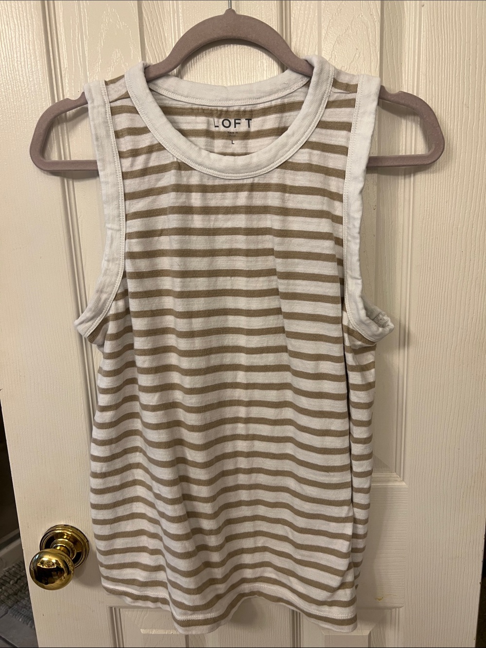 LOFT Cream and White Striped Sleeveless Tank